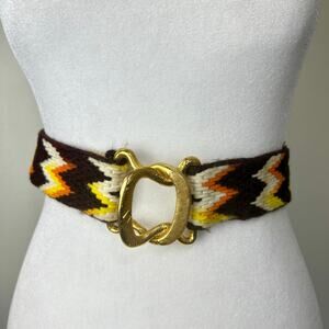 Woven Belt Vintage Gold Colorful Boho Yarn Tapestry Carpet Western Handmade FLAW